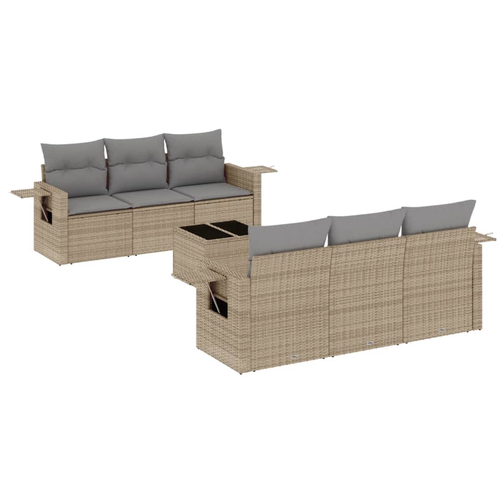 Set Divani da Giardino 7 pz con Cuscini Beige in Polyrattan 3219908