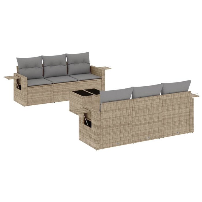 Set Divani da Giardino 7 pz con Cuscini Beige in Polyrattan 3219908