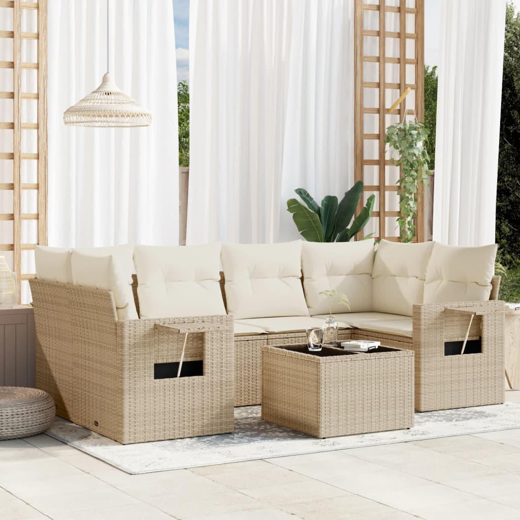 Set Divani da Giardino 7 pz con Cuscini Beige in Polyrattancod mxl 90849