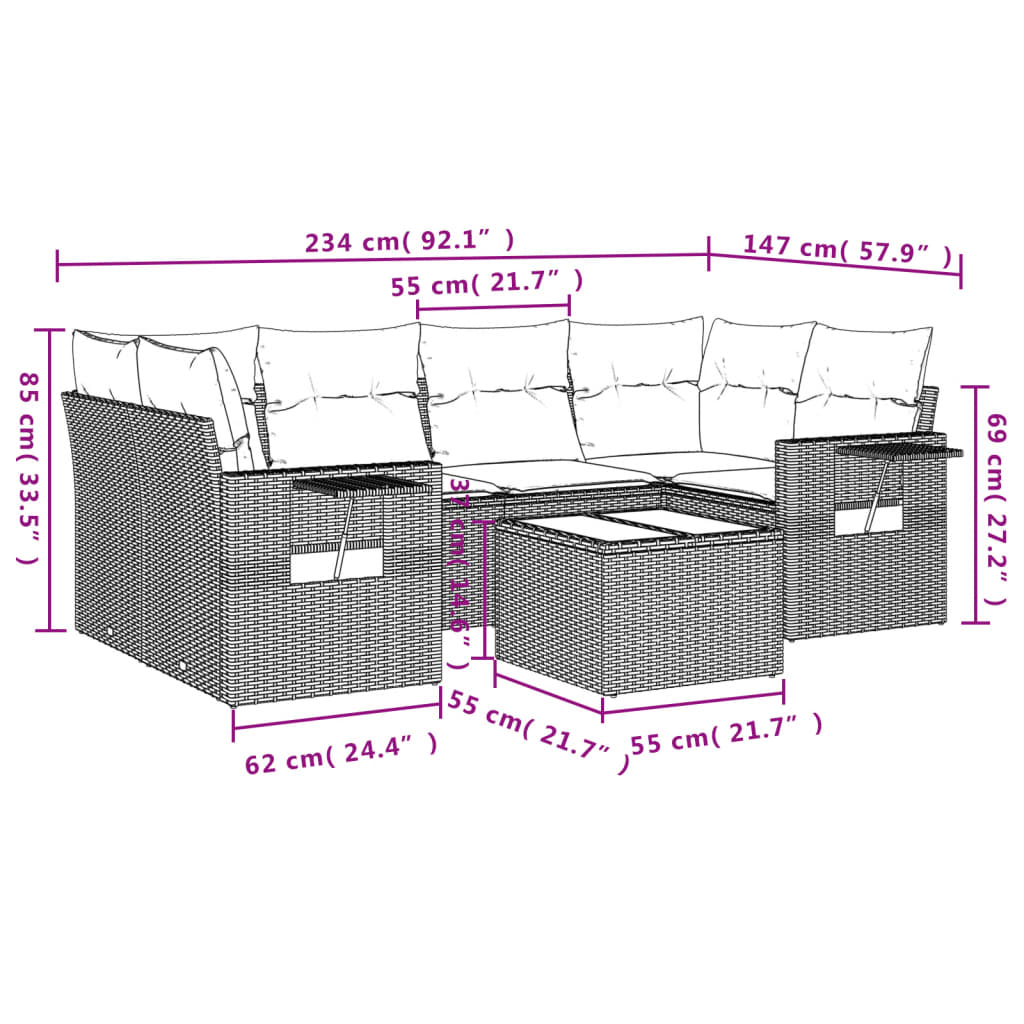 Set Divani da Giardino 7pz con Cuscini Grigio Chiaro Polyrattan 3219921