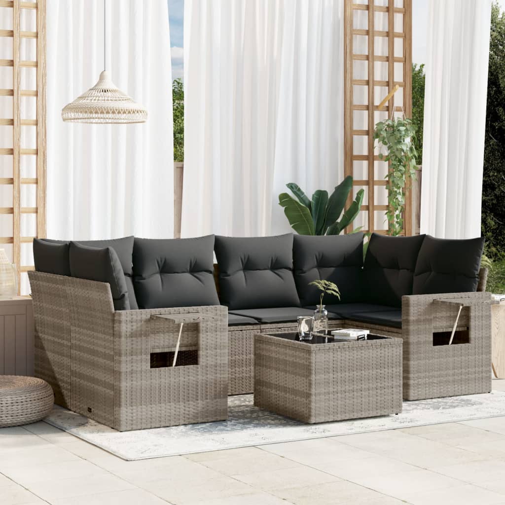 Set Divani da Giardino 7pz con Cuscini Grigio Chiaro Polyrattan 3219921