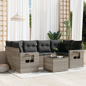 Set Divani da Giardino 7pz con Cuscini Grigio Chiaro Polyrattan 3219921