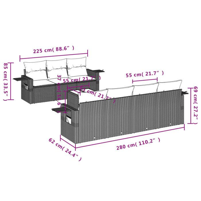 Set Divani da Giardino con Cuscini 8 pz Nero in Polyrattan 3219925