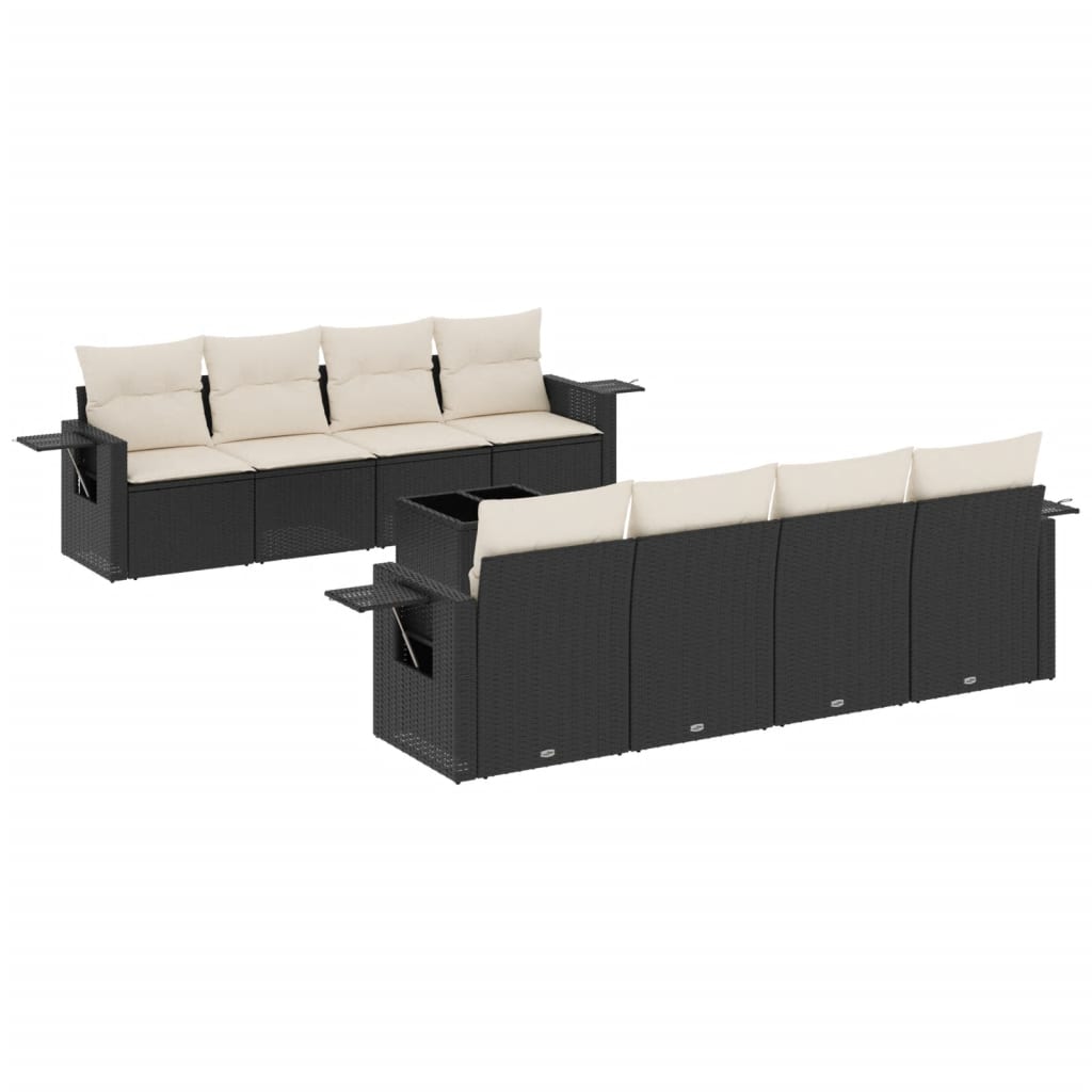 Set Divani da Giardino 9 pz con Cuscini Nero in Polyrattan 3219945