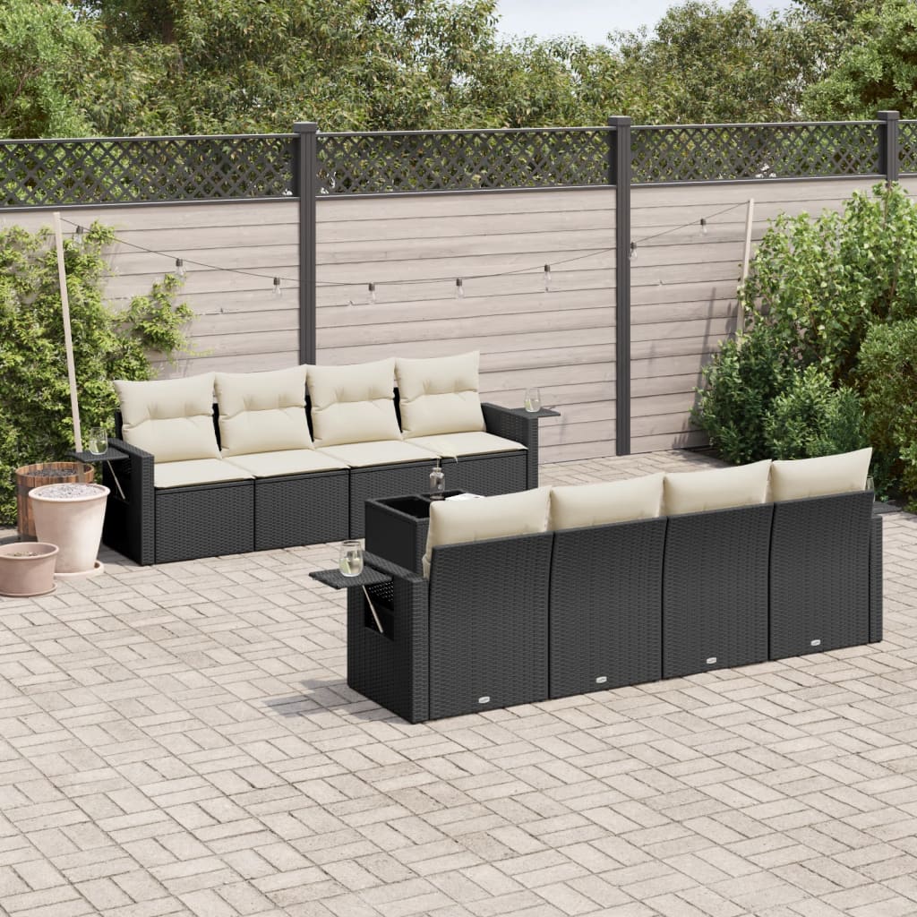 Set Divani da Giardino 9 pz con Cuscini Nero in Polyrattan 3219945