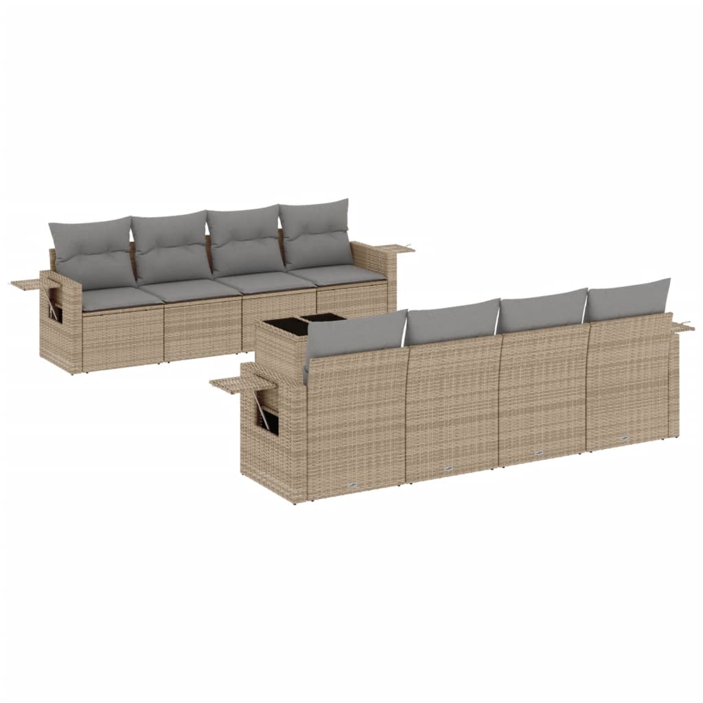 Set Divano da Giardino 9 pz con Cuscini Beige in Polyrattan 3219948