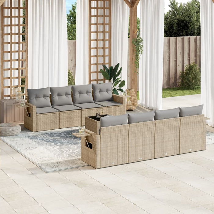 Set Divano da Giardino 9 pz con Cuscini Beige in Polyrattan 3219948