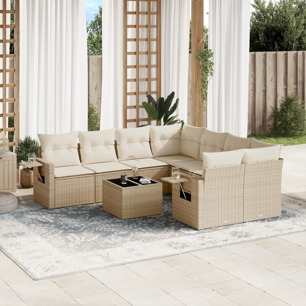 Set Divano da Giardino 9 pz con Cuscini Beige in Polyrattan 3219957