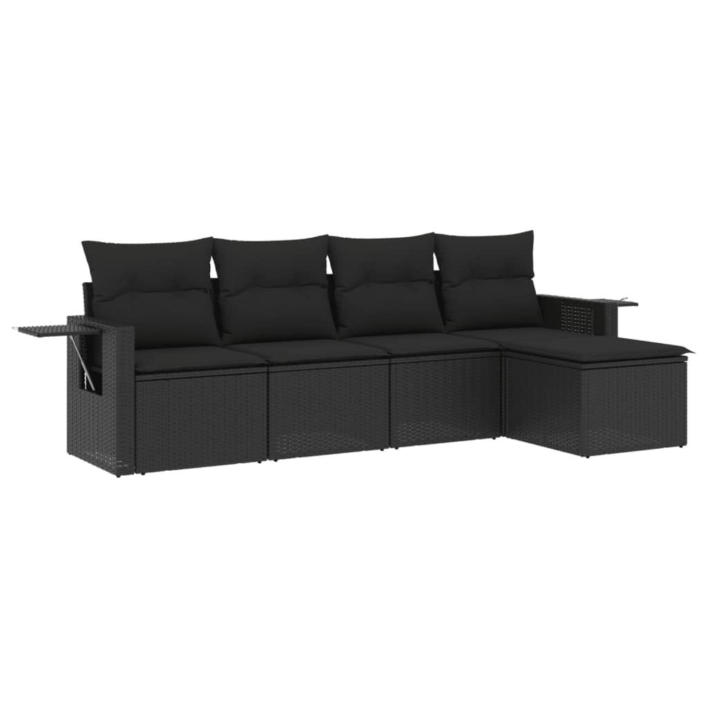 Set Divani da Giardino 5 pz con Cuscini in Polyrattan Nero 3220084