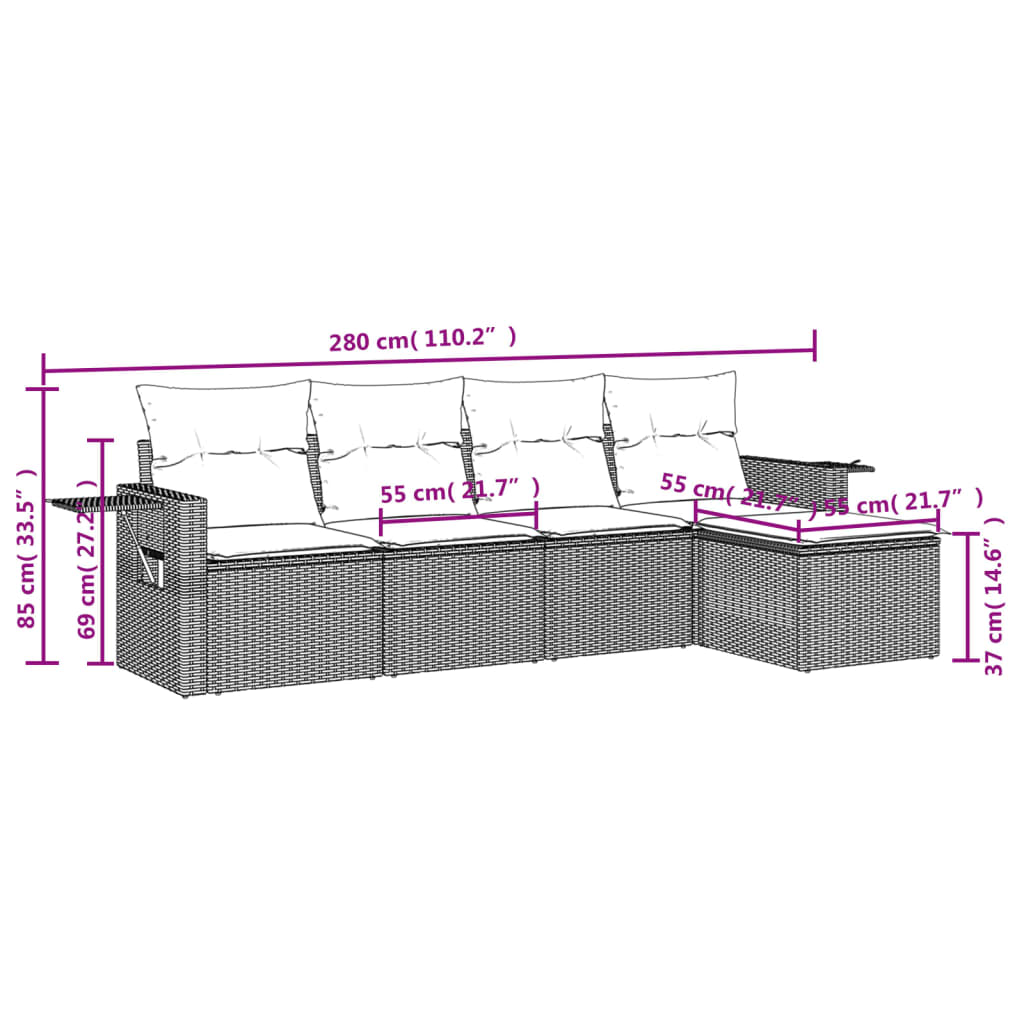 Set Divani da Giardino 5 pz con Cuscini in Polyrattan Nero 3220084