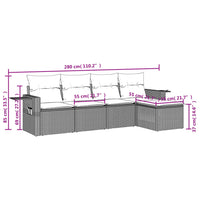 Set Divani da Giardino 5 pz con Cuscini in Polyrattan Nero 3220084