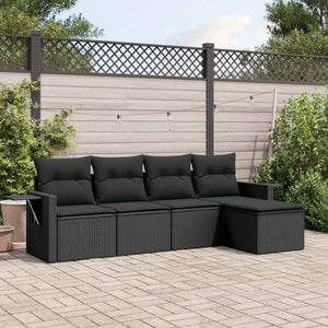 Set Divani da Giardino 5 pz con Cuscini in Polyrattan Nero 3220084