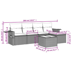 Set Divano da Giardino 6 pz con Cuscini Nero in Polyrattan 3220095