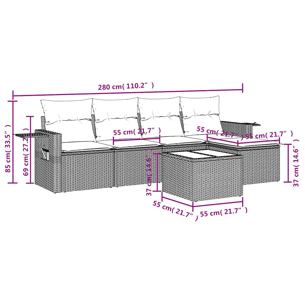 Set Divano da Giardino 6pz con Cuscini Grigio Chiaro Polyrattan 3220101