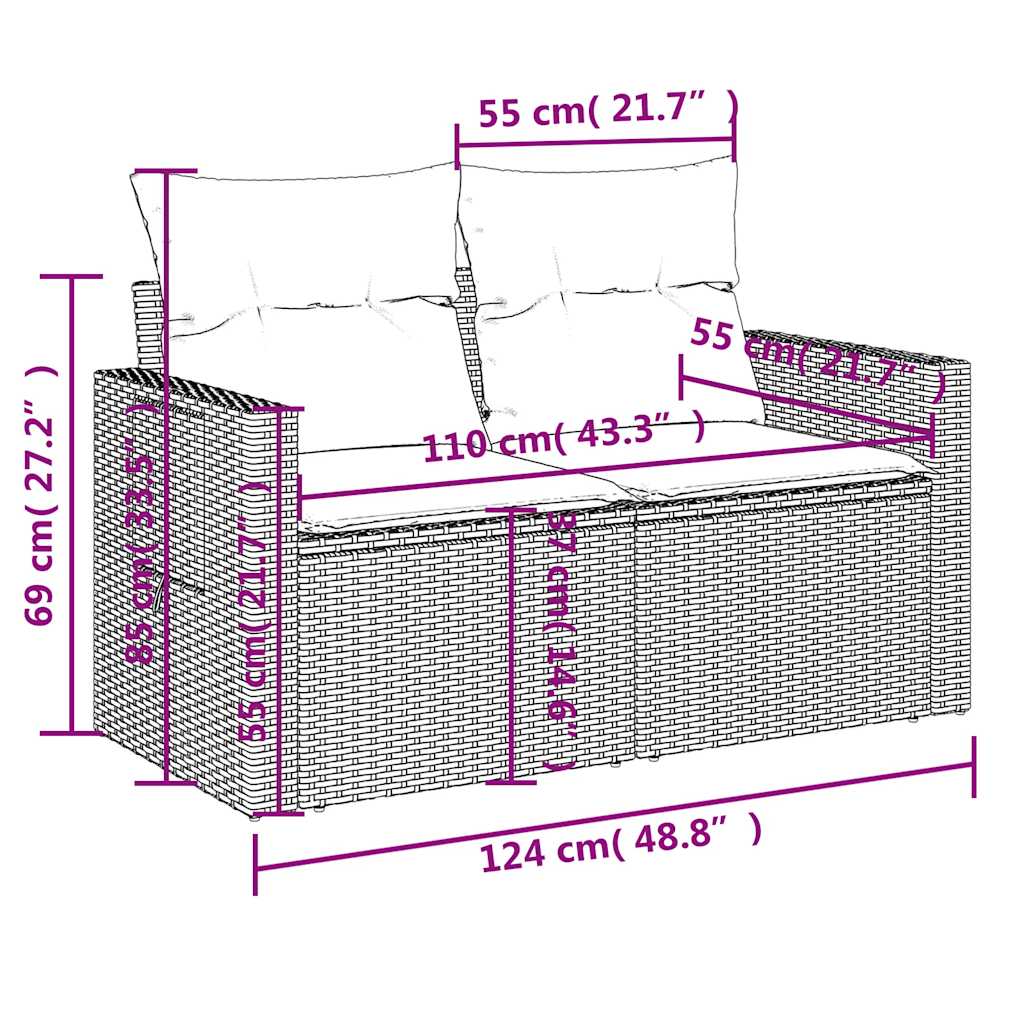 Set Divano da Giardino 6pz con Cuscini Grigio Chiaro Polyrattan 3220101