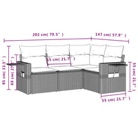 Set Divani da Giardino 4 pz con Cuscini Nero in Polyrattan 3220104