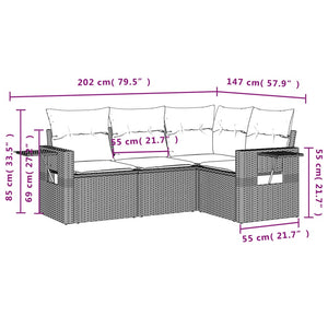 Set Divani da Giardino 4 pz con Cuscini Nero in Polyrattan 3220104