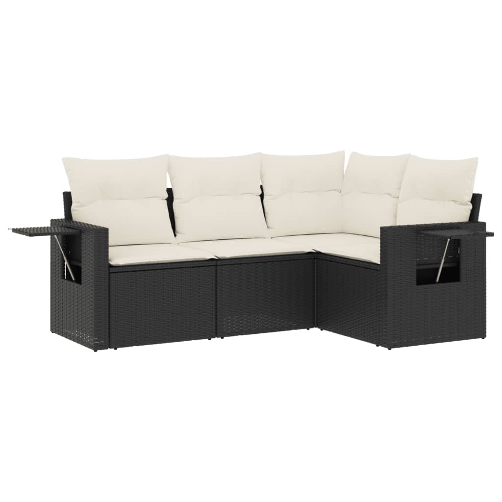 Set Divani da Giardino 4 pz con Cuscini Nero in Polyrattan 3220105