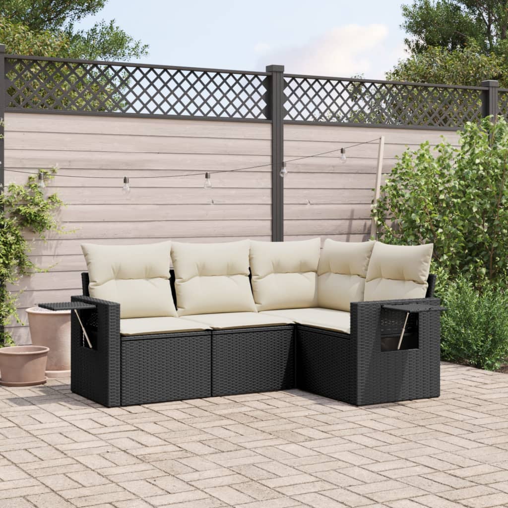 Set Divani da Giardino 4 pz con Cuscini Nero in Polyrattan 3220105