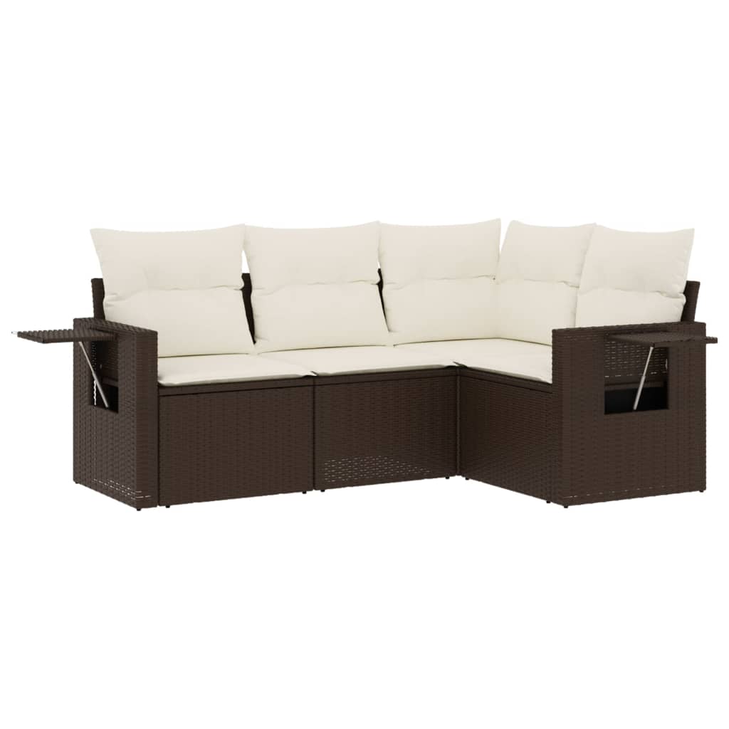 Set Divano da Giardino 4 pz con Cuscini Marrone in Polyrattan 3220112