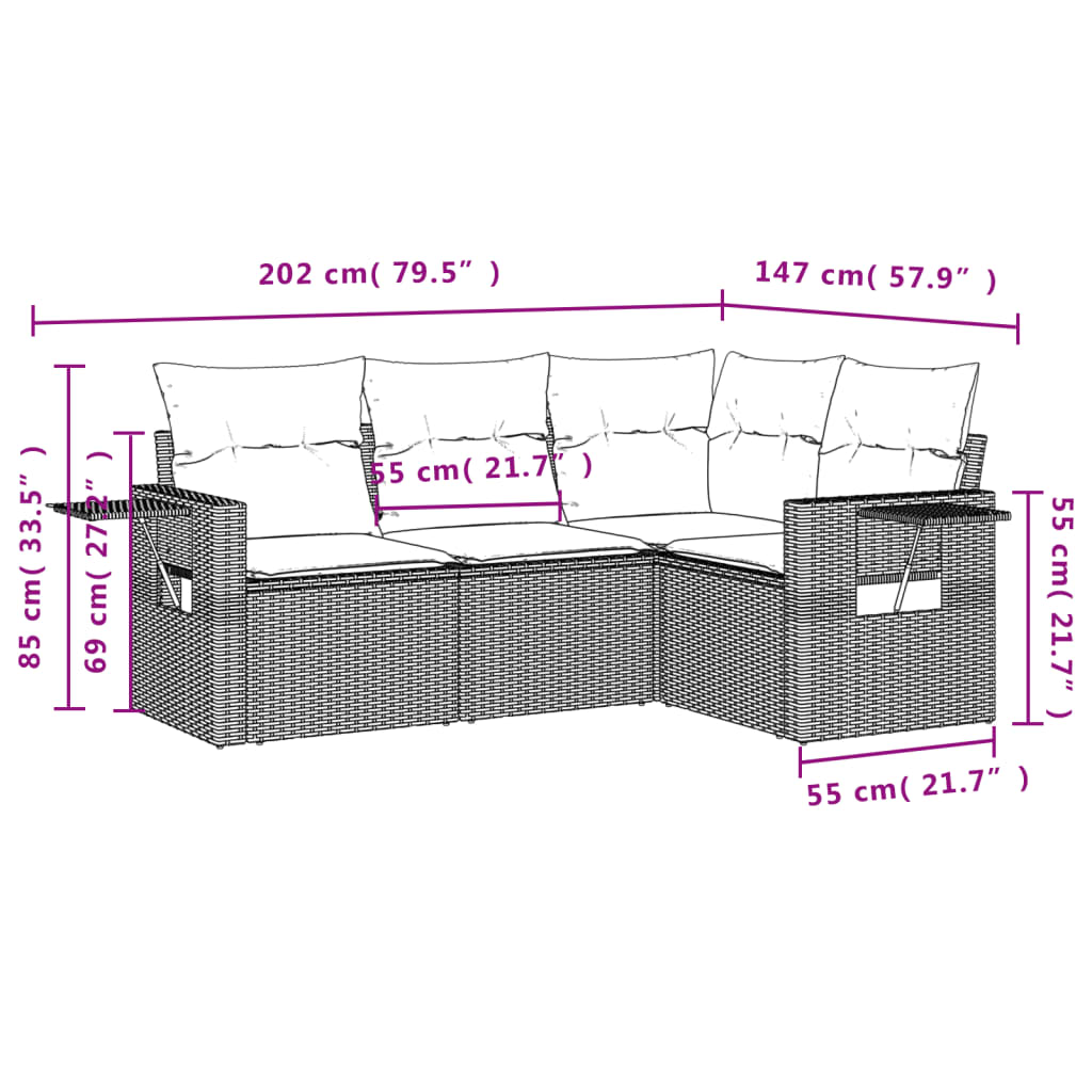 Set Divano da Giardino 4 pz con Cuscini Marrone in Polyrattan 3220112