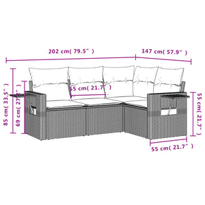 Set Divano da Giardino 4 pz con Cuscini Marrone in Polyrattan 3220112