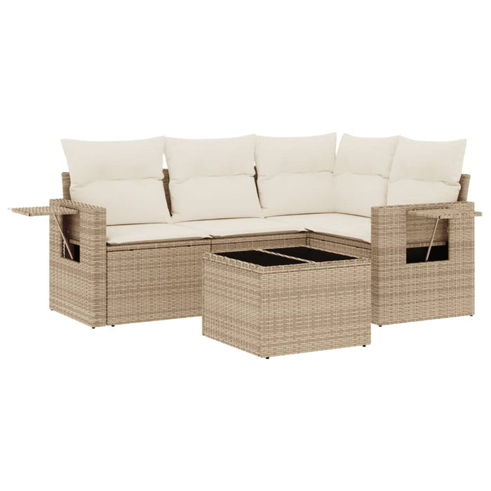 Set Divano da Giardino 5 pz con Cuscini Beige in Polyrattan 3220117