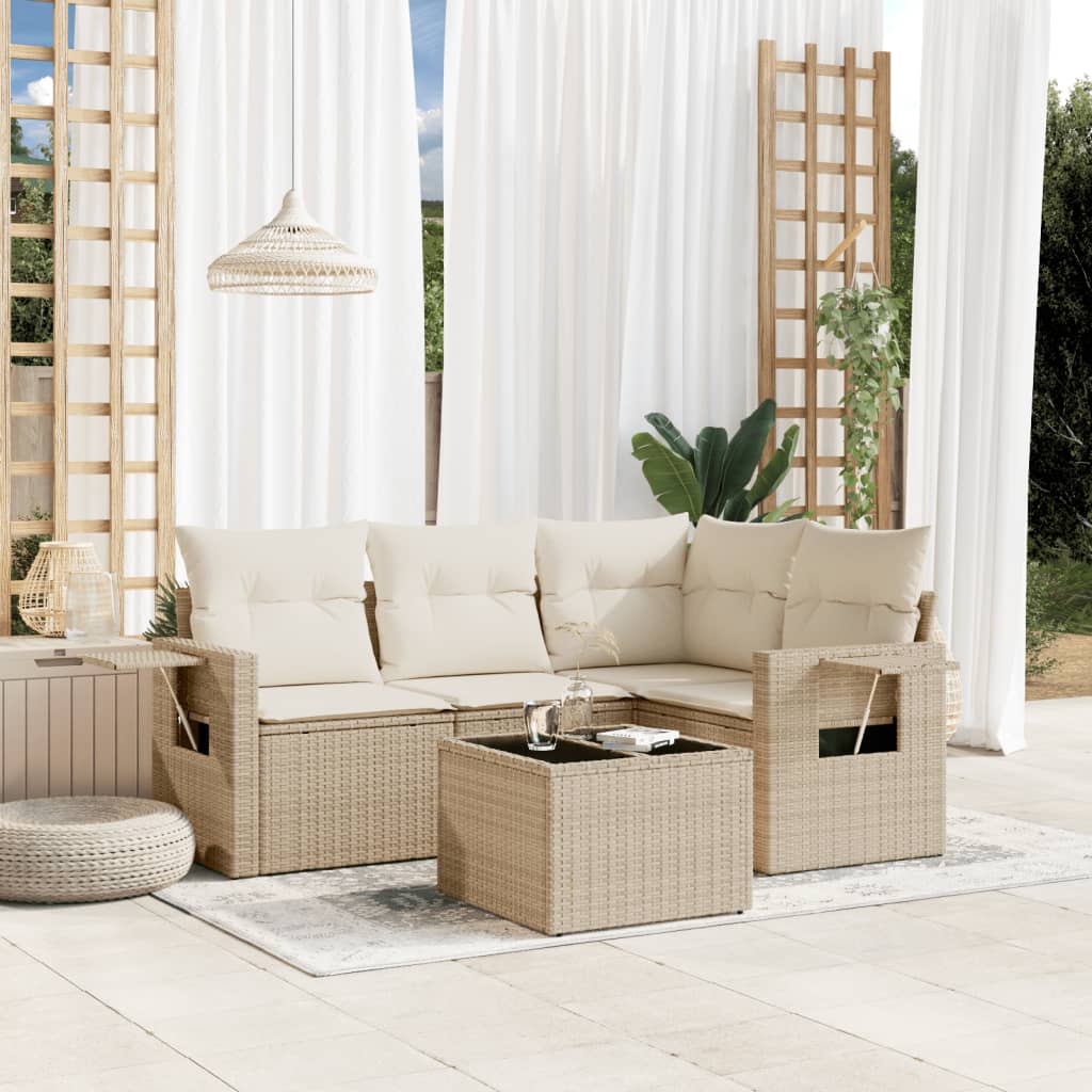 Set Divano da Giardino 5 pz con Cuscini Beige in Polyrattan 3220117