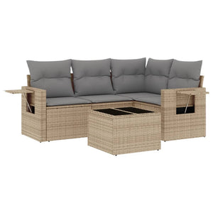 Set Divano da Giardino 5 pz con Cuscini Beige in Polyrattan 3220118