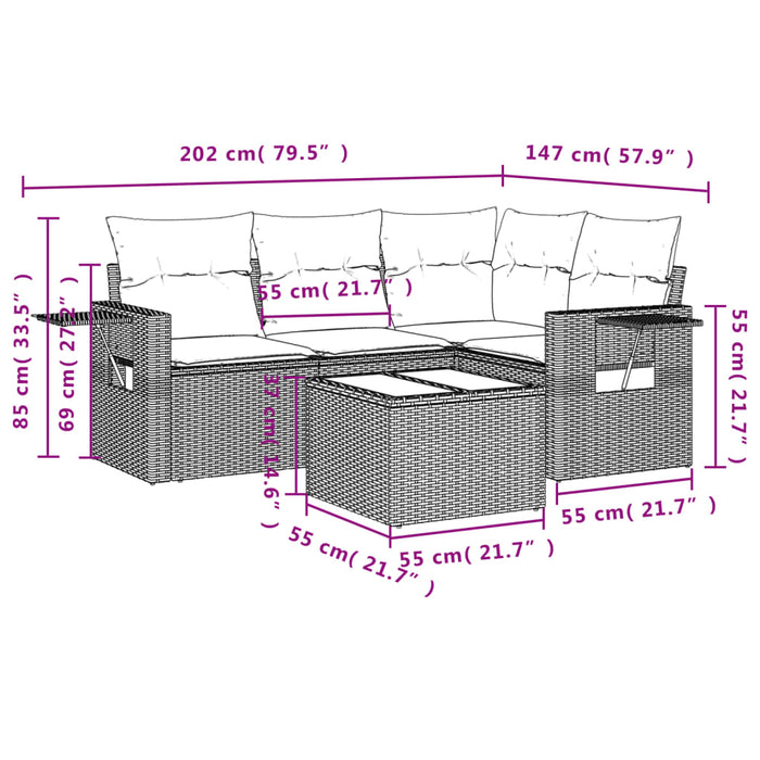 Set Divano da Giardino 5 pz con Cuscini Beige in Polyrattan 3220118