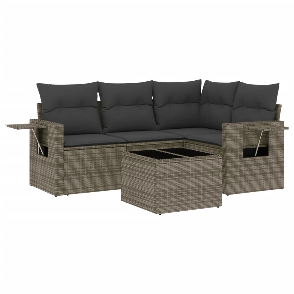 Set Divano da Giardino 5 pz con Cuscini Grigio in Polyrattan 3220119