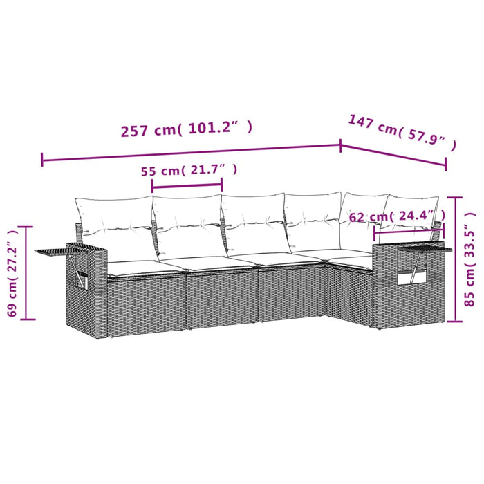 Set Divani da Giardino 5 pz con Cuscini in Polyrattan Nero 3220124