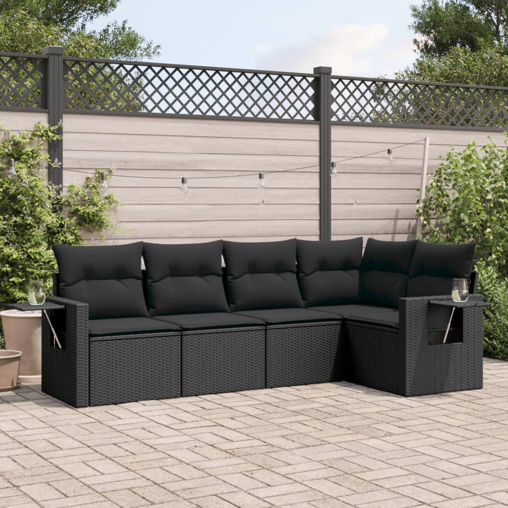 Set Divani da Giardino 5 pz con Cuscini in Polyrattan Nero 3220124