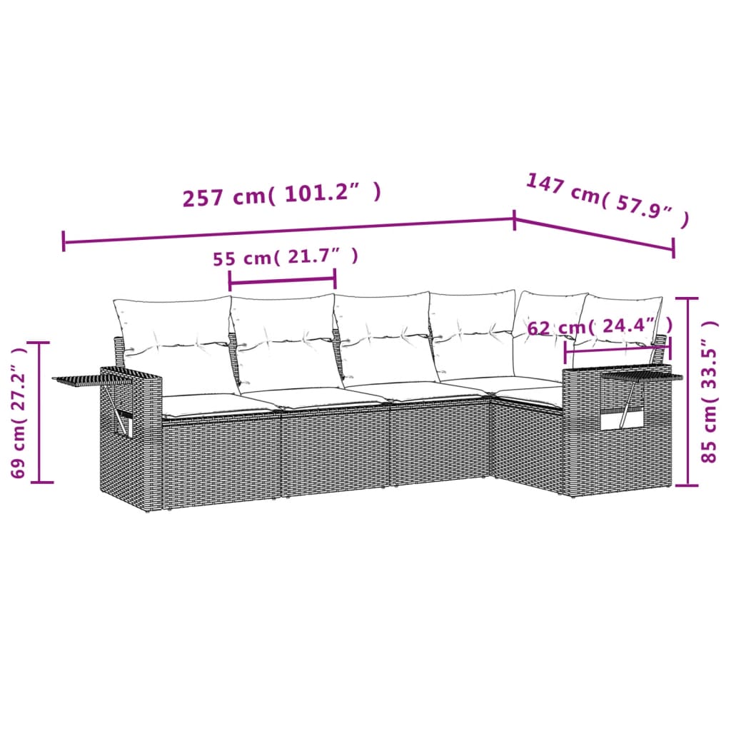 Set Divani da Giardino 5 pz con Cuscini in Polyrattan Nero 3220125