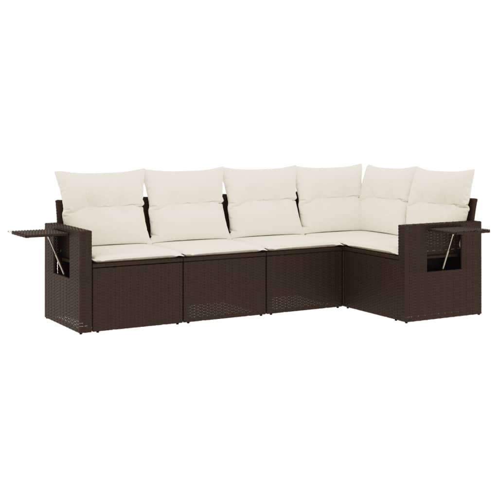 Set Divano da Giardino 5 pz con Cuscini Marrone in Polyrattan 3220132