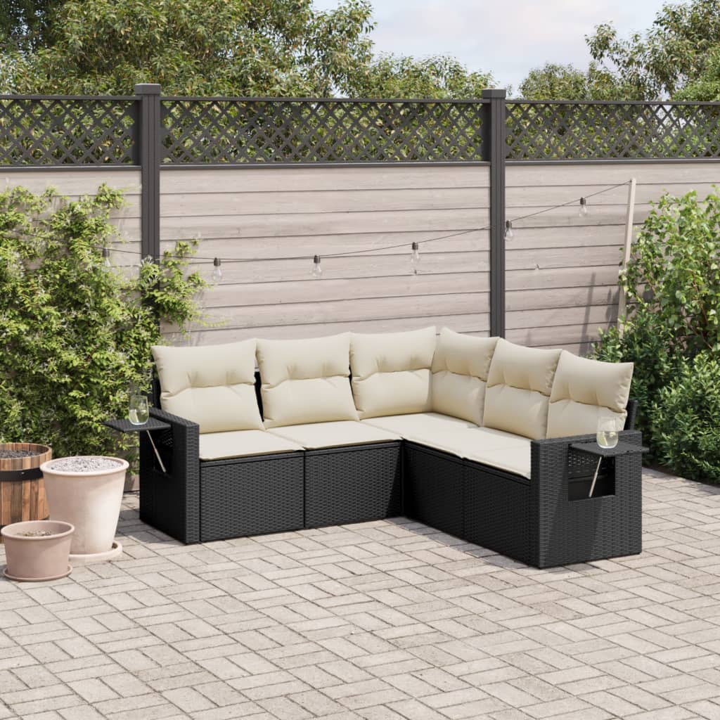 Set Divani da Giardino 5 pz con Cuscini in Polyrattan Nero 3220145