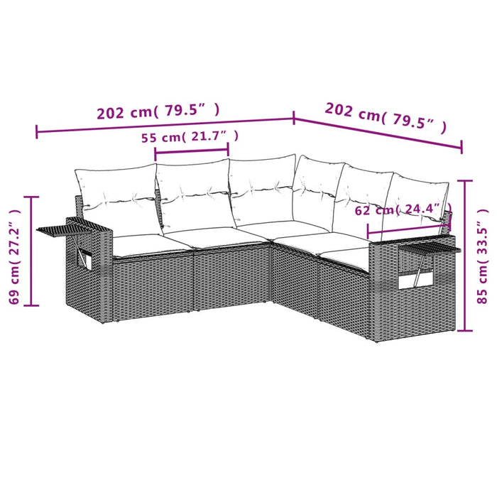 Set Divano da Giardino 5 pz con Cuscini Beige in Polyrattan 3220147