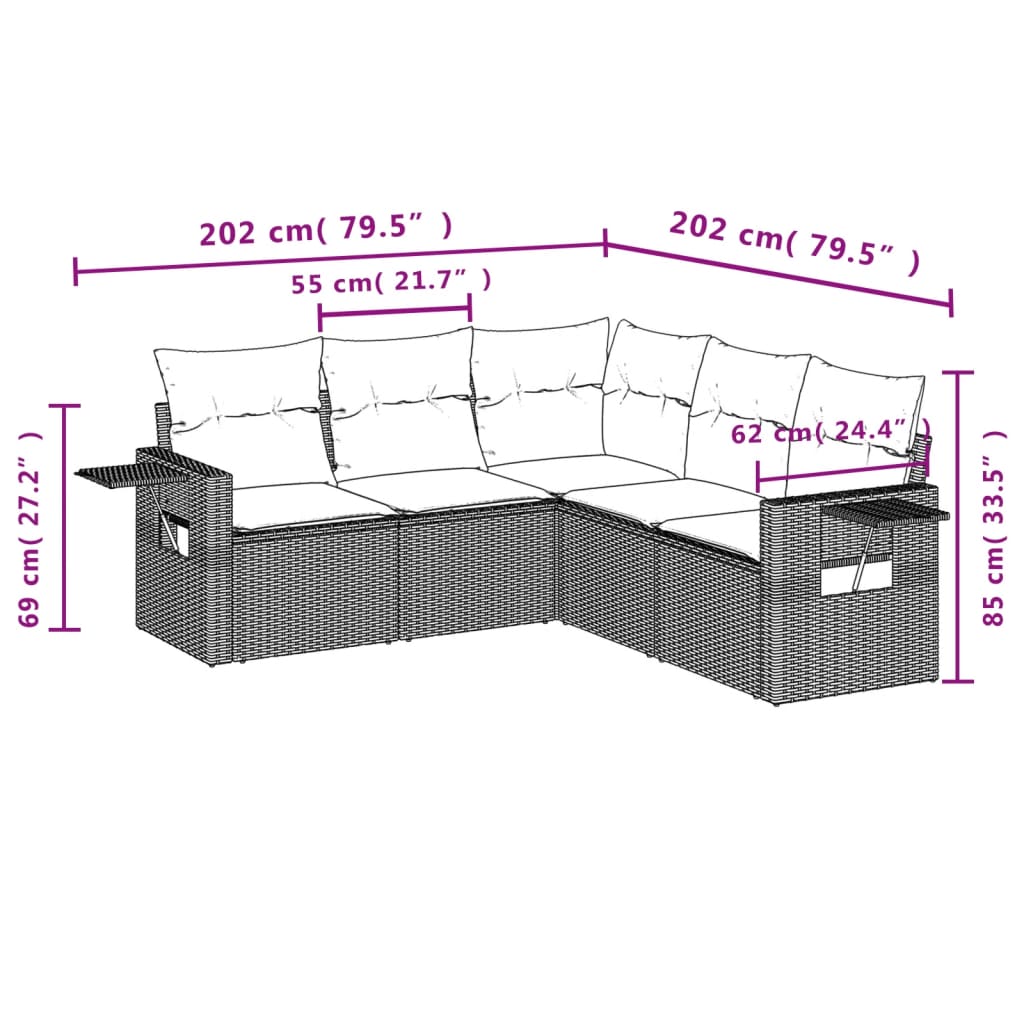 Set Divano da Giardino 5 pz con Cuscini Grigio in Polyrattan 3220149