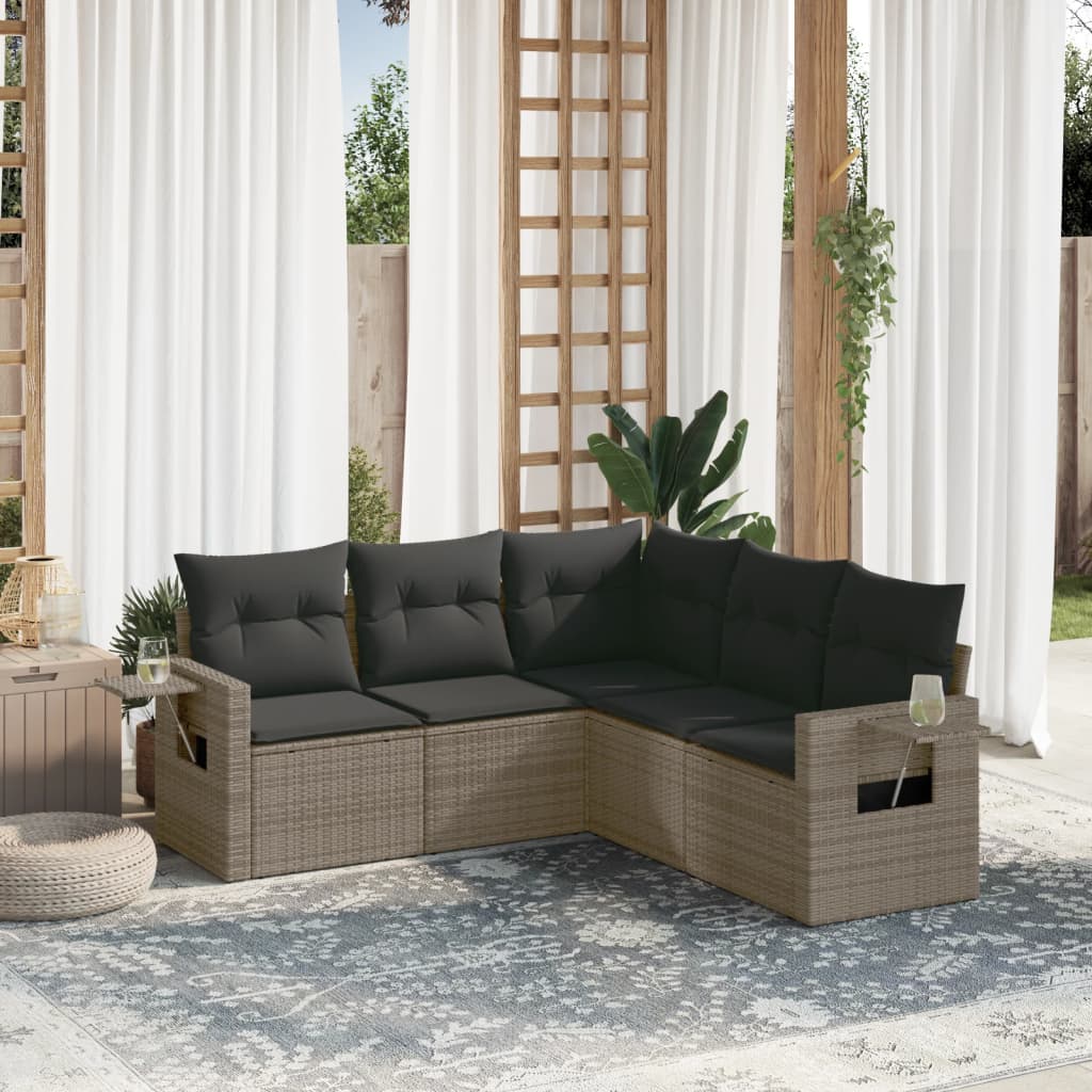 Set Divano da Giardino 5 pz con Cuscini Grigio in Polyrattan 3220149