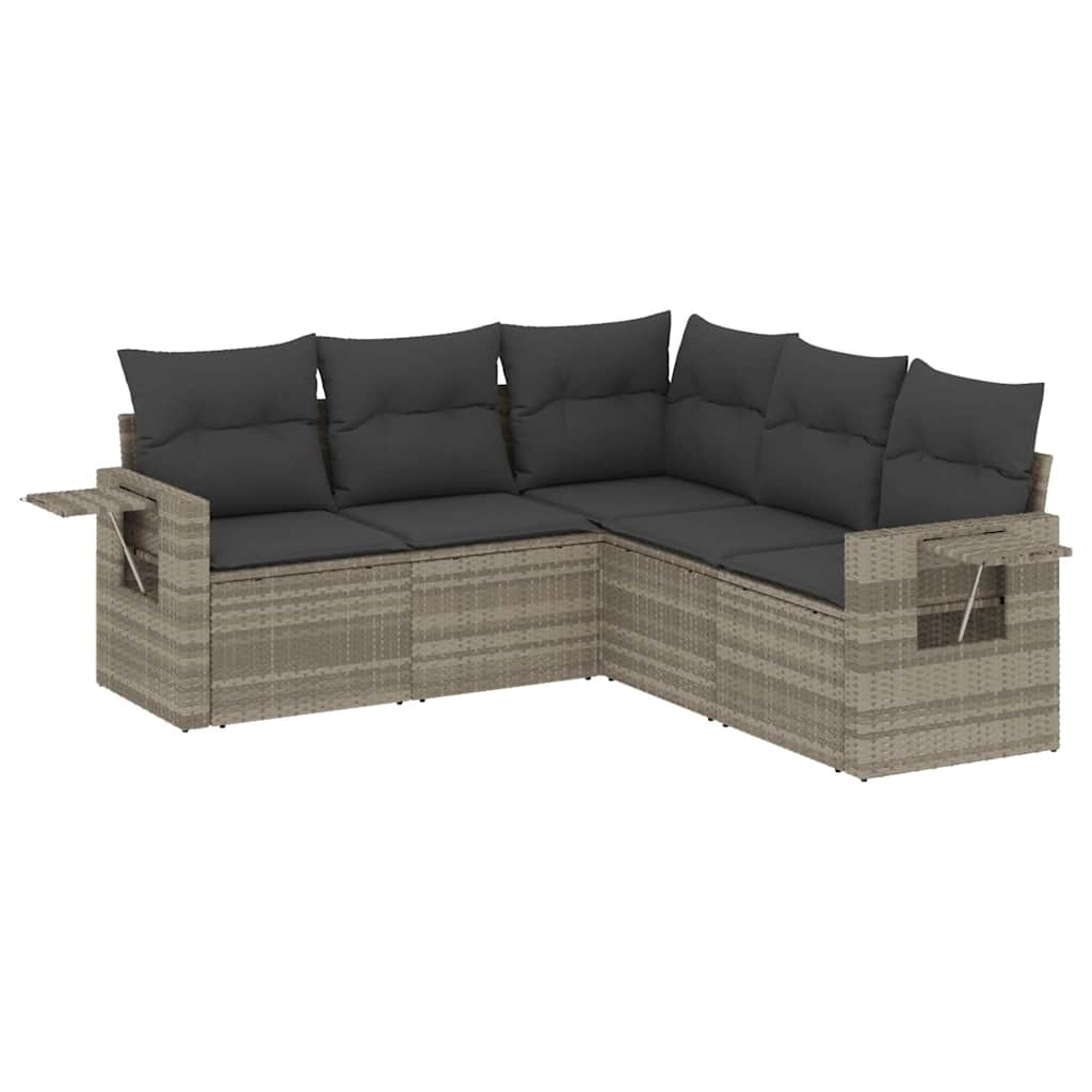 Set Divano da Giardino 5pz con Cuscini Grigio Chiaro Polyrattan 3220151