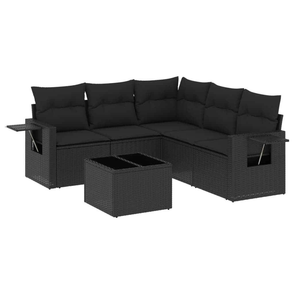 Set Divano da Giardino 6 pz con Cuscini Nero in Polyrattan 3220154