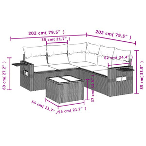 Set Divano da Giardino 6 pz con Cuscini Nero in Polyrattan 3220155