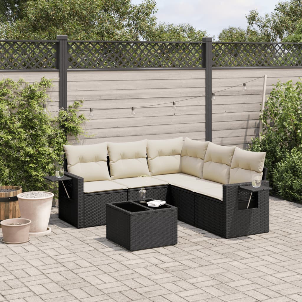 Set Divano da Giardino 6 pz con Cuscini Nero in Polyrattan 3220155