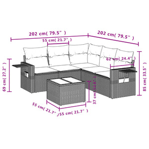 Set Divano da Giardino 6 pz con Cuscini Beige in Polyrattan 3220158