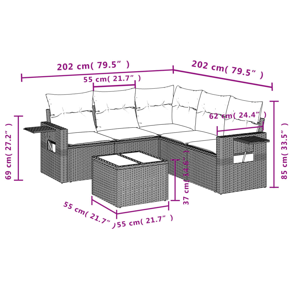 Set Divano da Giardino 6pz con Cuscini Grigio Chiaro Polyrattan 3220161