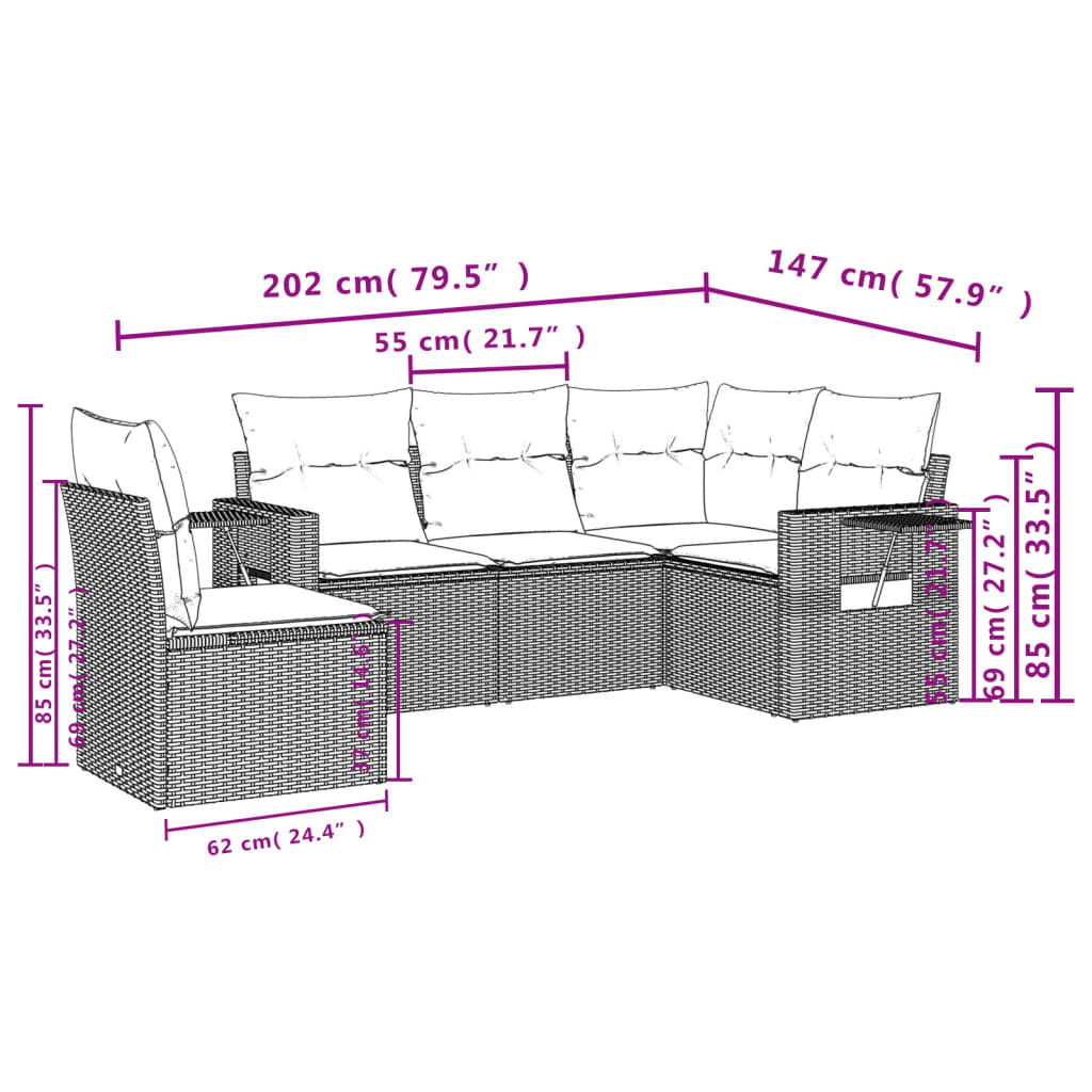 Set Divani da Giardino 5 pz con Cuscini in Polyrattan Nero 3220164