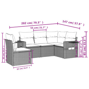 Set Divani da Giardino 5 pz con Cuscini in Polyrattan Nero 3220164