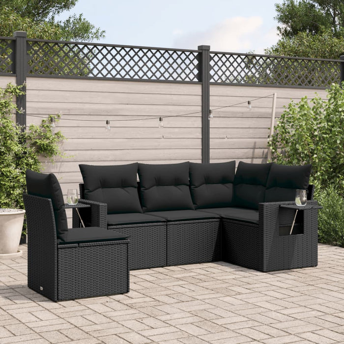 Set Divani da Giardino 5 pz con Cuscini in Polyrattan Nero 3220164