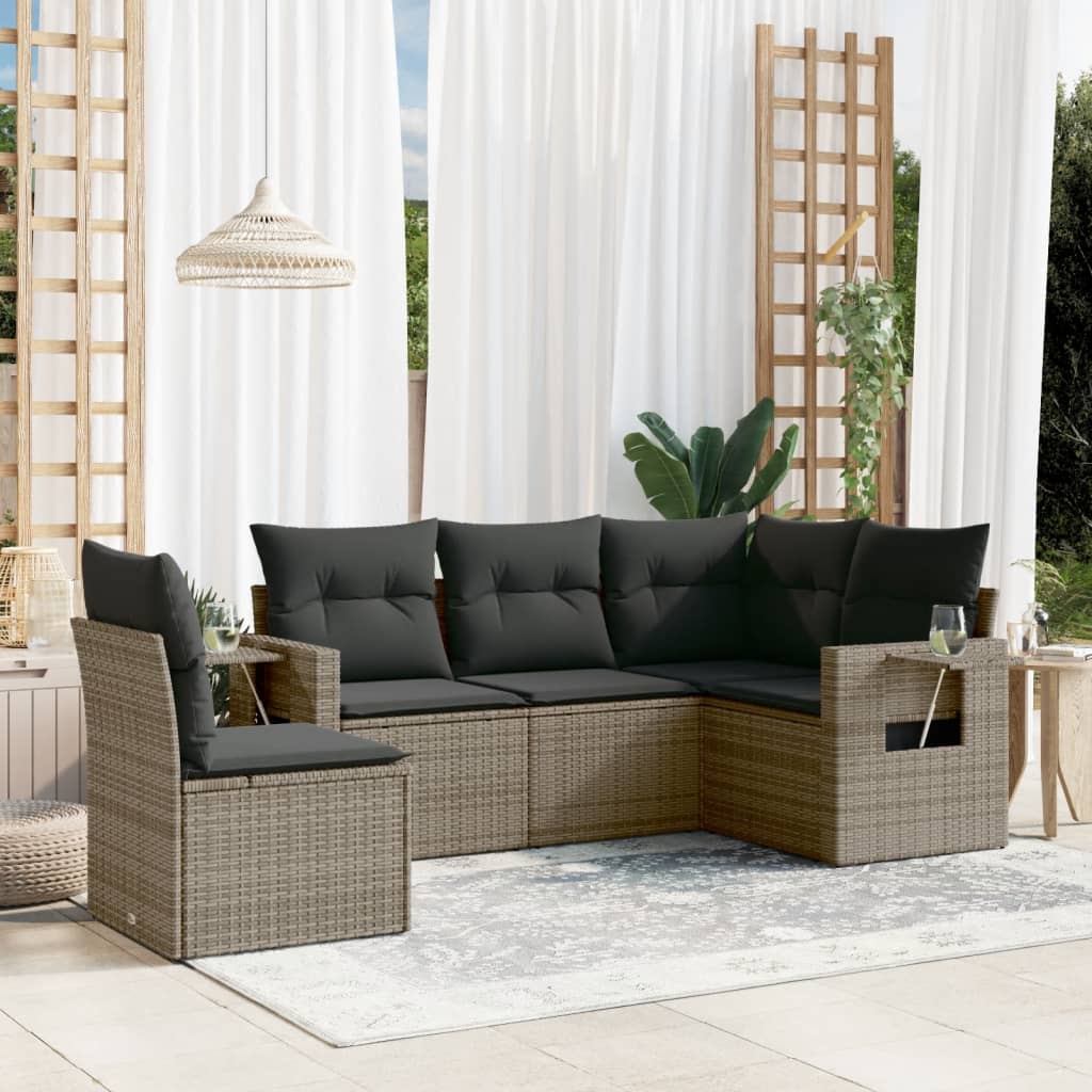 Set Divano da Giardino 5 pz con Cuscini Grigio in Polyrattan 3220169