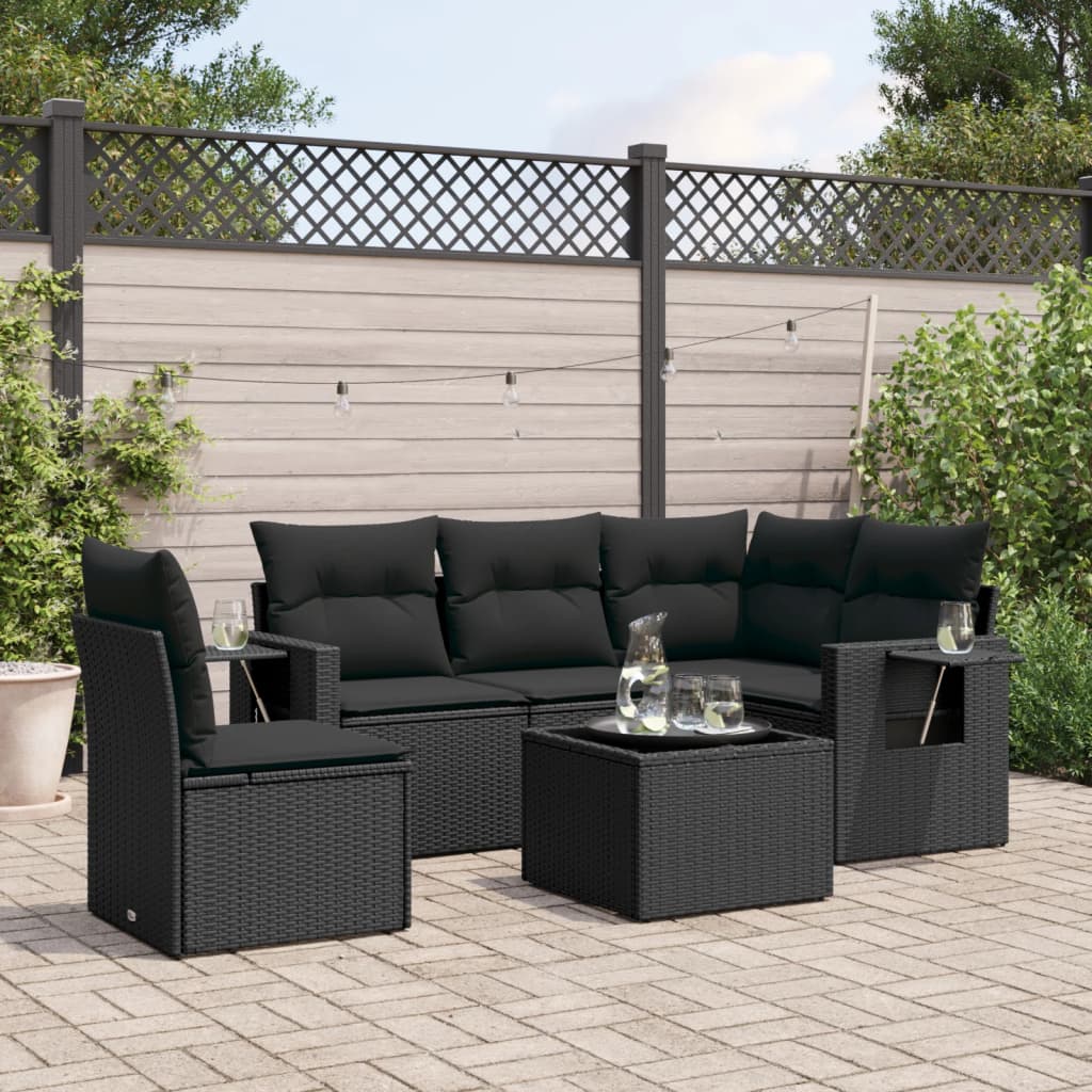 Set Divano da Giardino 6 pz con Cuscini Nero in Polyrattan 3220174